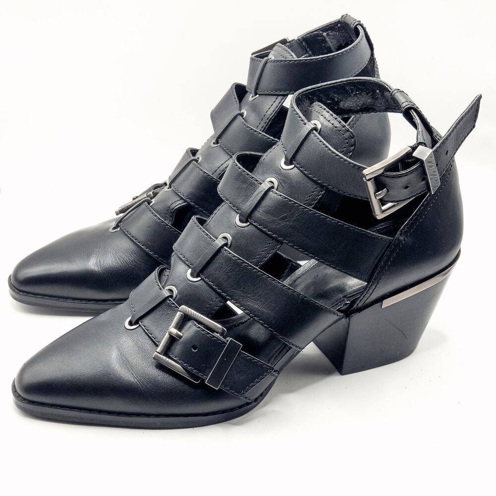 MICHAEL Michael Kors Cage Booties Size 9 Buckle Moto Pointed Black